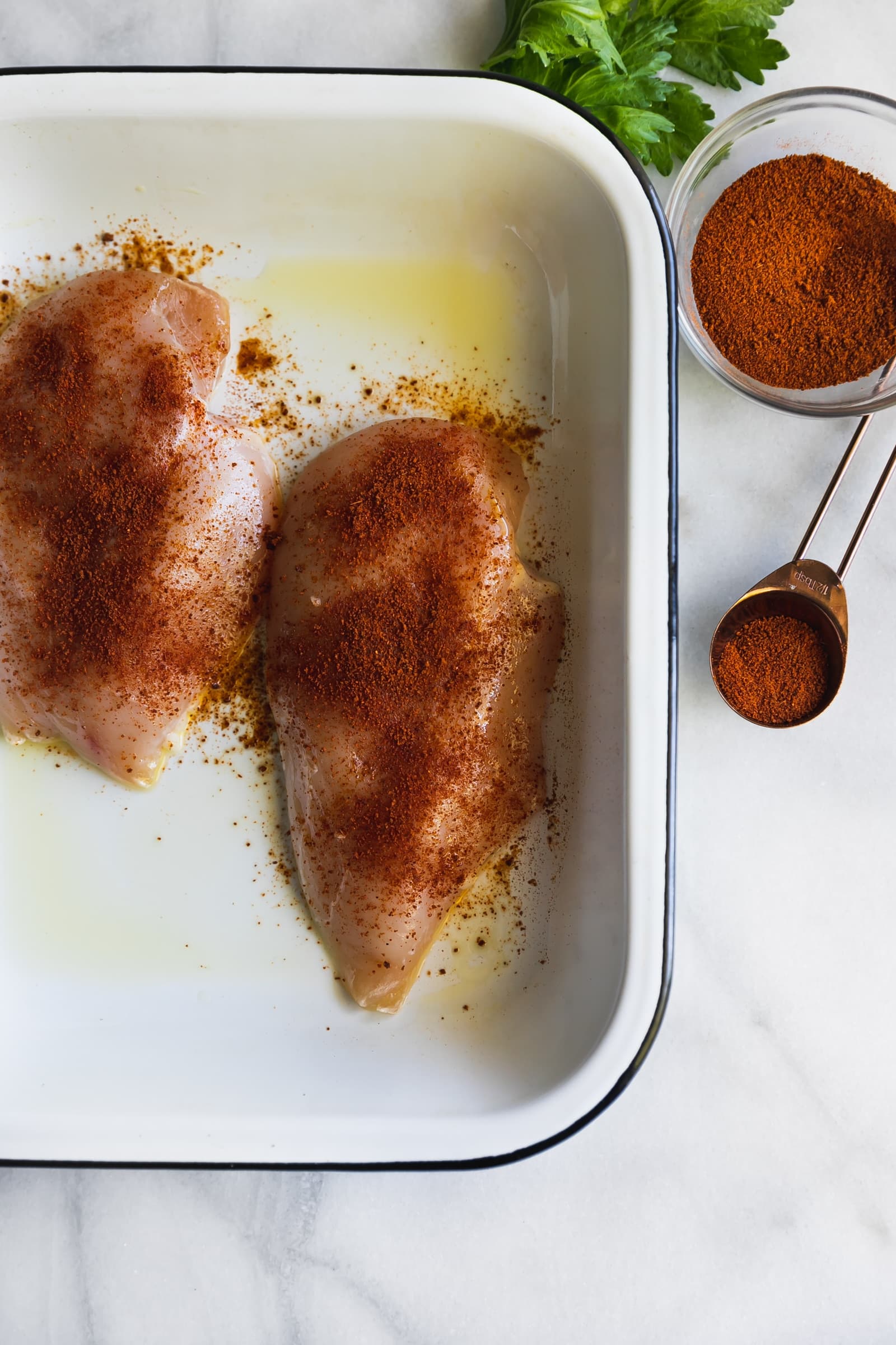 Tender, juicy chicken breasts made with a homemade smoky, savory and sweet spice rub. It's the ultimate weeknight dinner recipe!