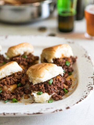 Sloppy joes with a delicious twist! Lean ground beef, Mexican chorizo, onions and spices in sweet Hawaiian rolls. Perfect for game day or any day!