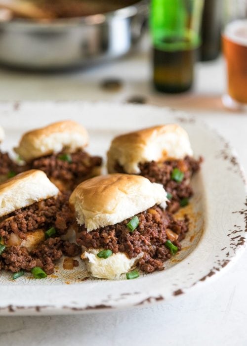 Sloppy joes with a delicious twist! Lean ground beef, Mexican chorizo, onions and spices in sweet Hawaiian rolls. Perfect for game day or any day!