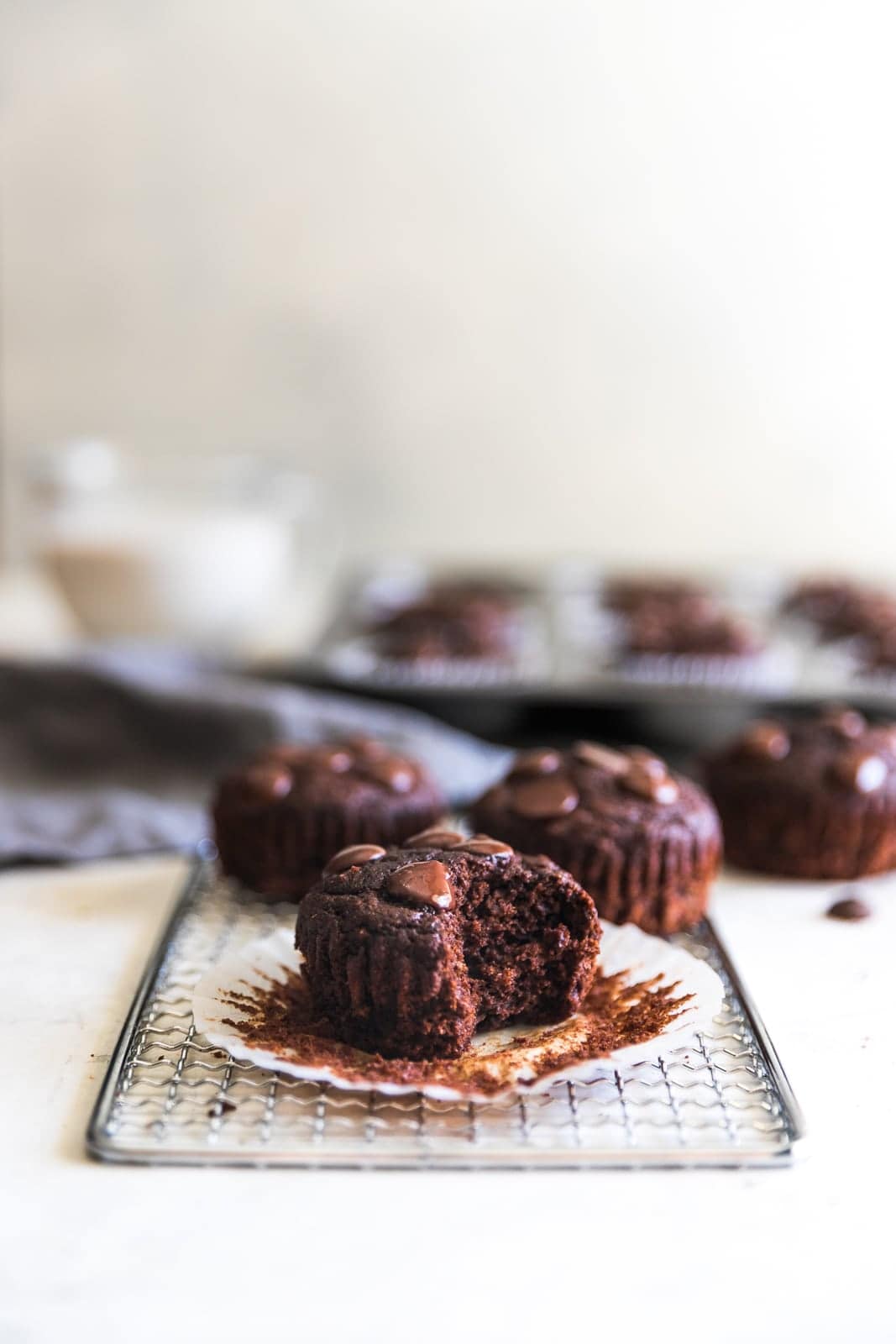 Soft, rich, guilt-free, refined sugar-free, homemade double chocolate banana muffins. Perfect for breakfast and ready in just 30 minutes!