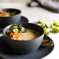 Vegetarian Thai coconut soup with lime slices