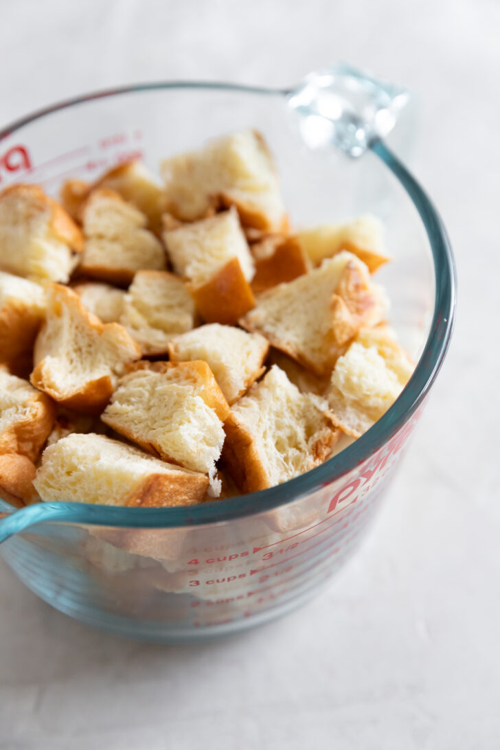 Soft bread cubes for stuffing, prepared for holiday recipes or savory dishes.