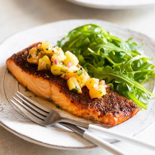 Blackened Salmon with Pineapple-Jalapeño Salsa - A Sassy Spoon®
