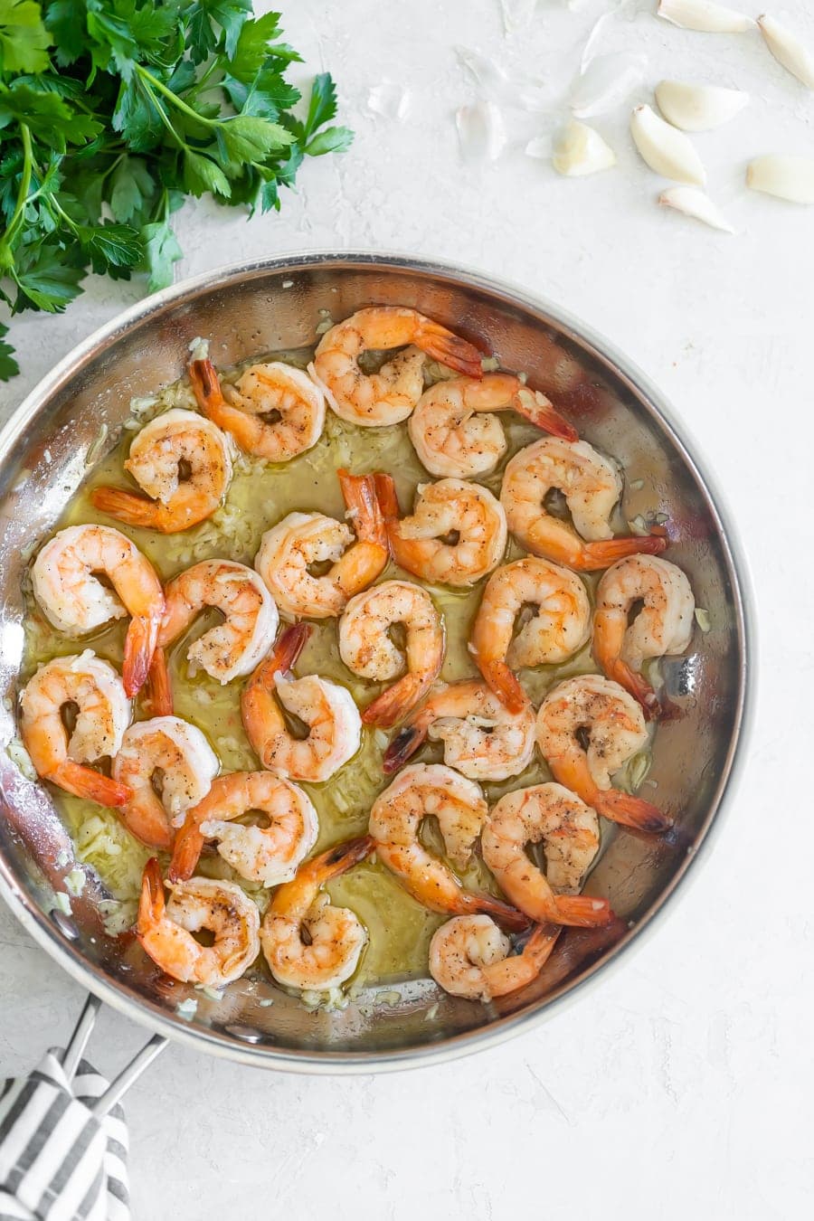 shrimp in a garlic sauce in a pan