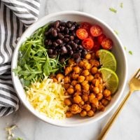 chipotle chickpea recipe in taco bowl