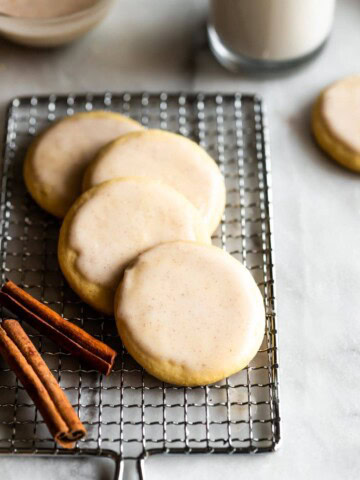soft cookies dipped in coquito icing (Puertorican eggnog)