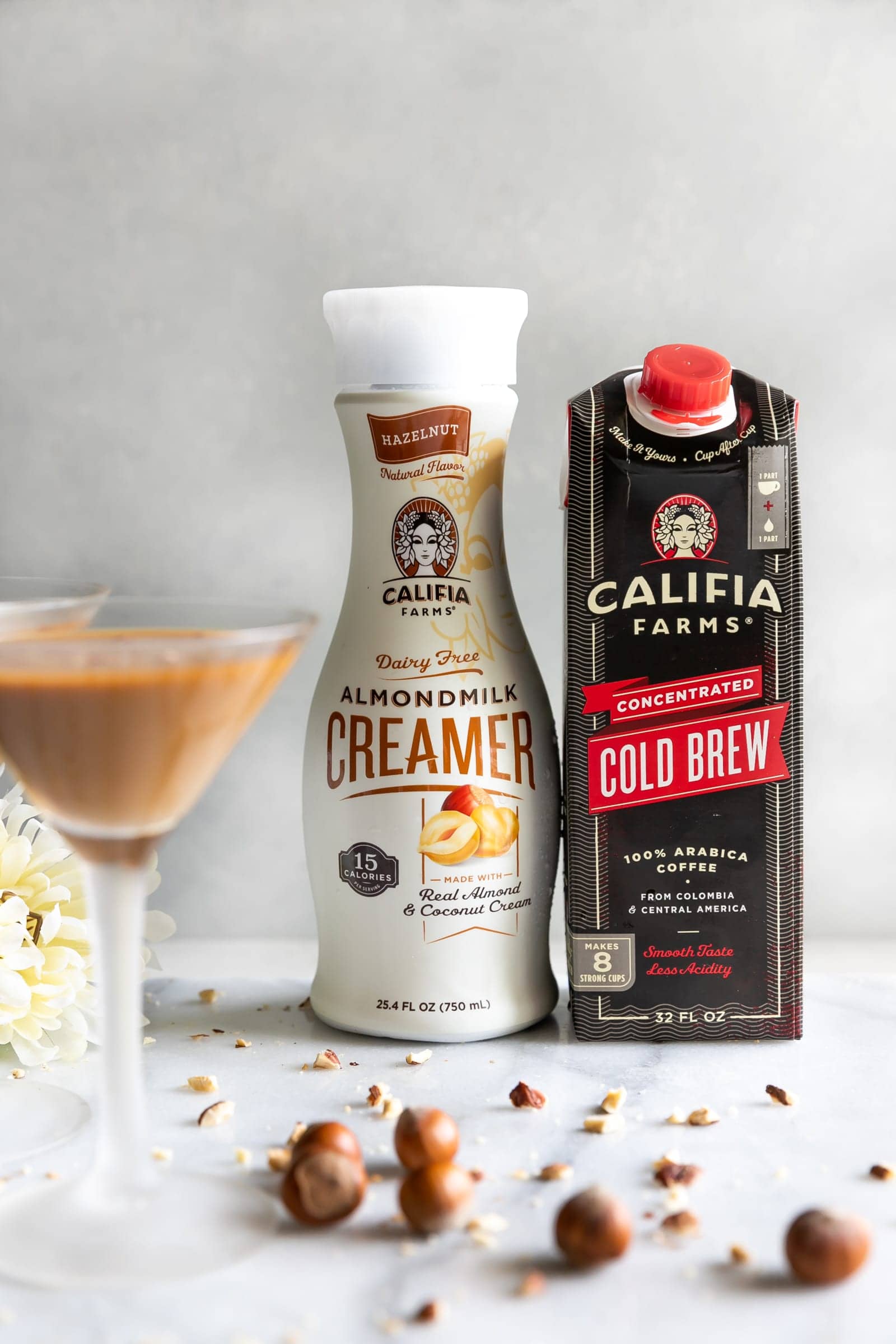 Creamy Hazelnut Cold Brew Martini. A rich velvety espresso martini with cold brew coffee, dairy-free hazelnut creamer, coffee liqueur, and vodka. The perfect pick-me-up for any day of the week!