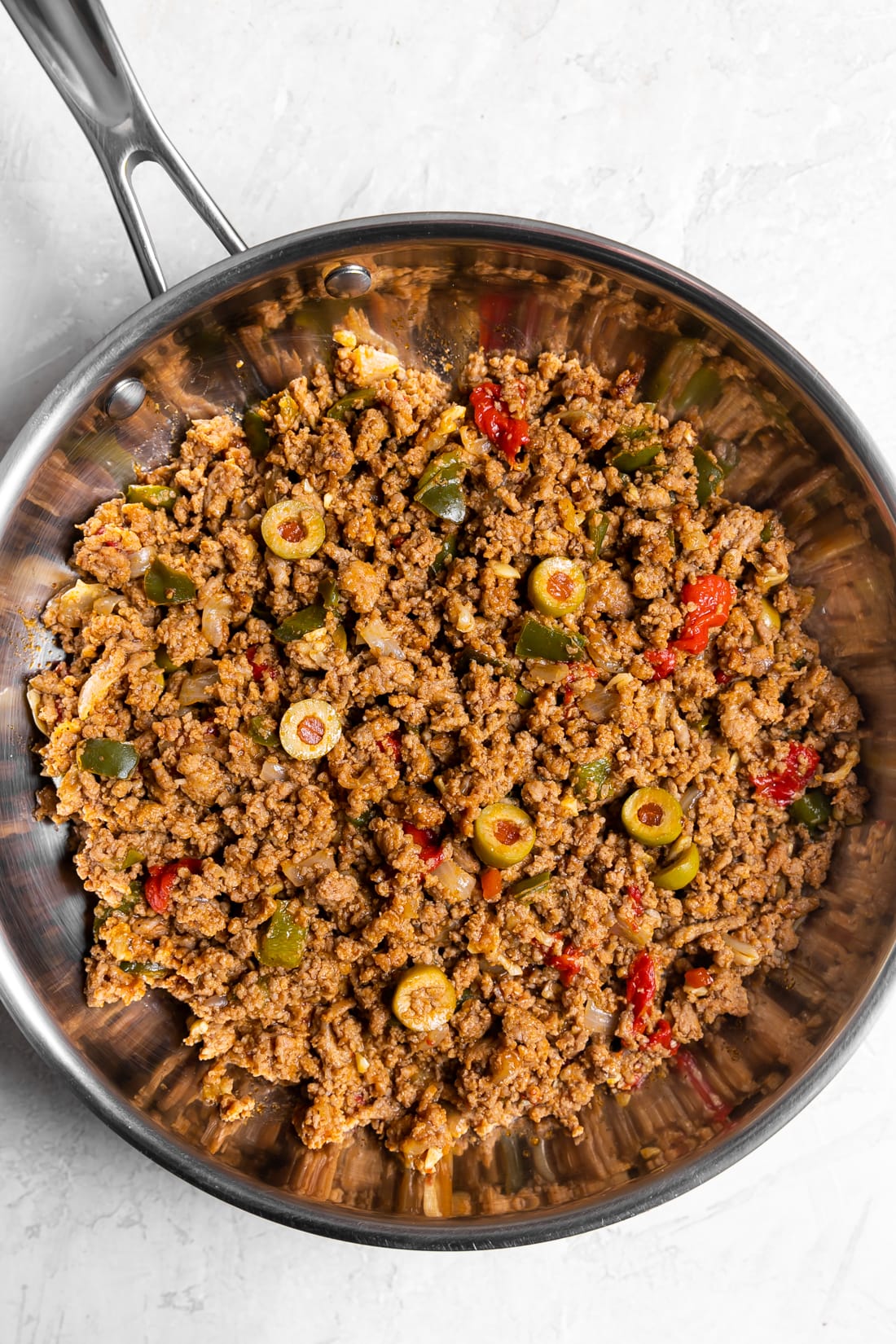 turkey picadillo cooked in a skillet