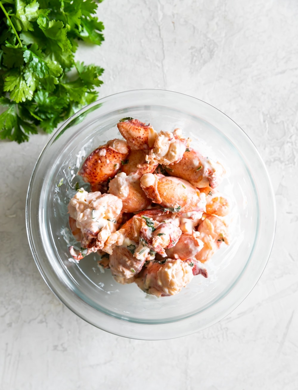 chopped lobster meat tossed with mayo, lemon juice, and herbs