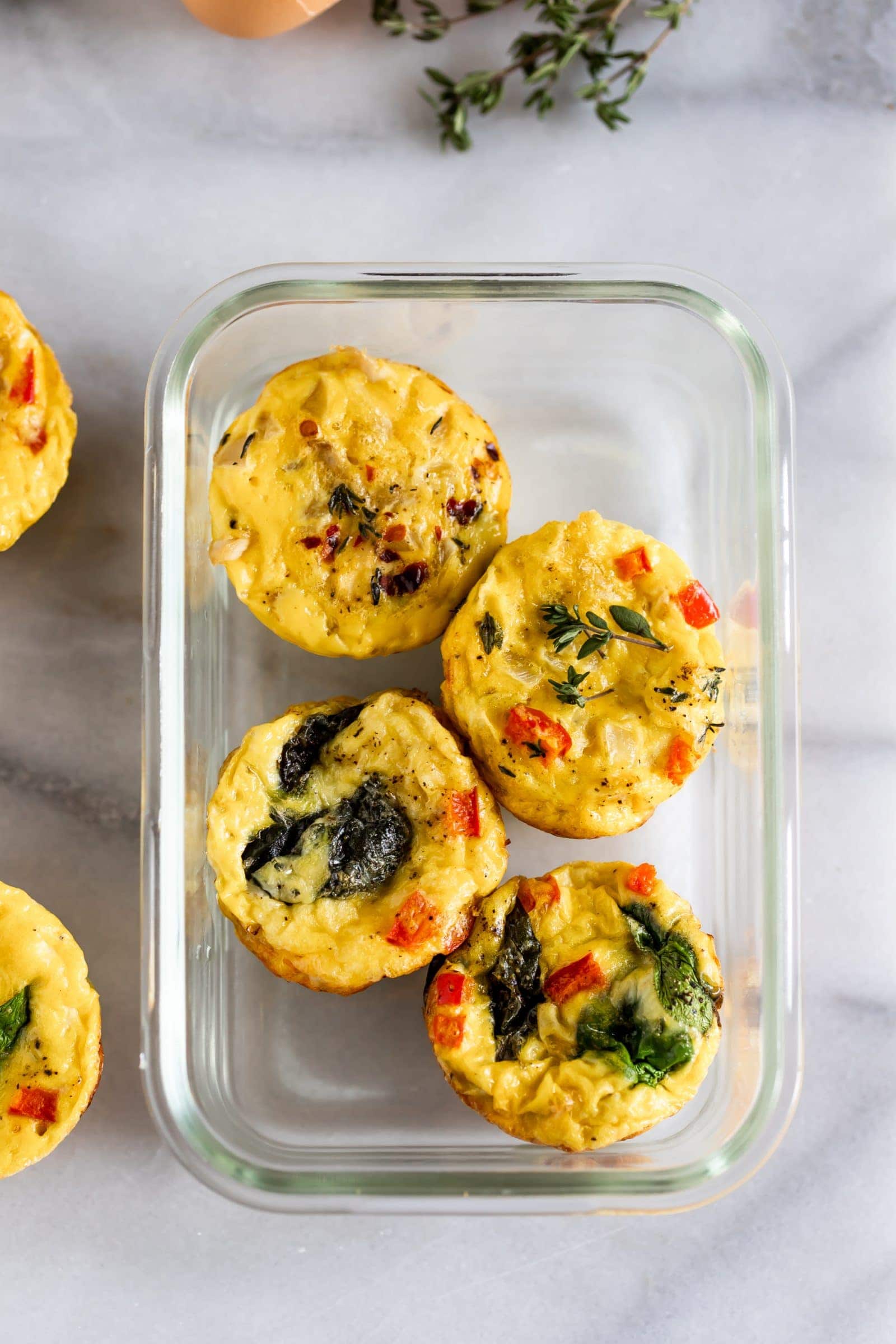 Egg muffin cups in glass container, ready to save for later