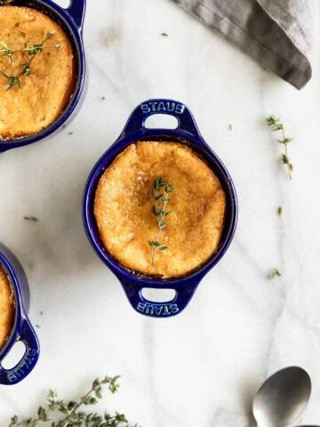 individual corn casserole in ramekin