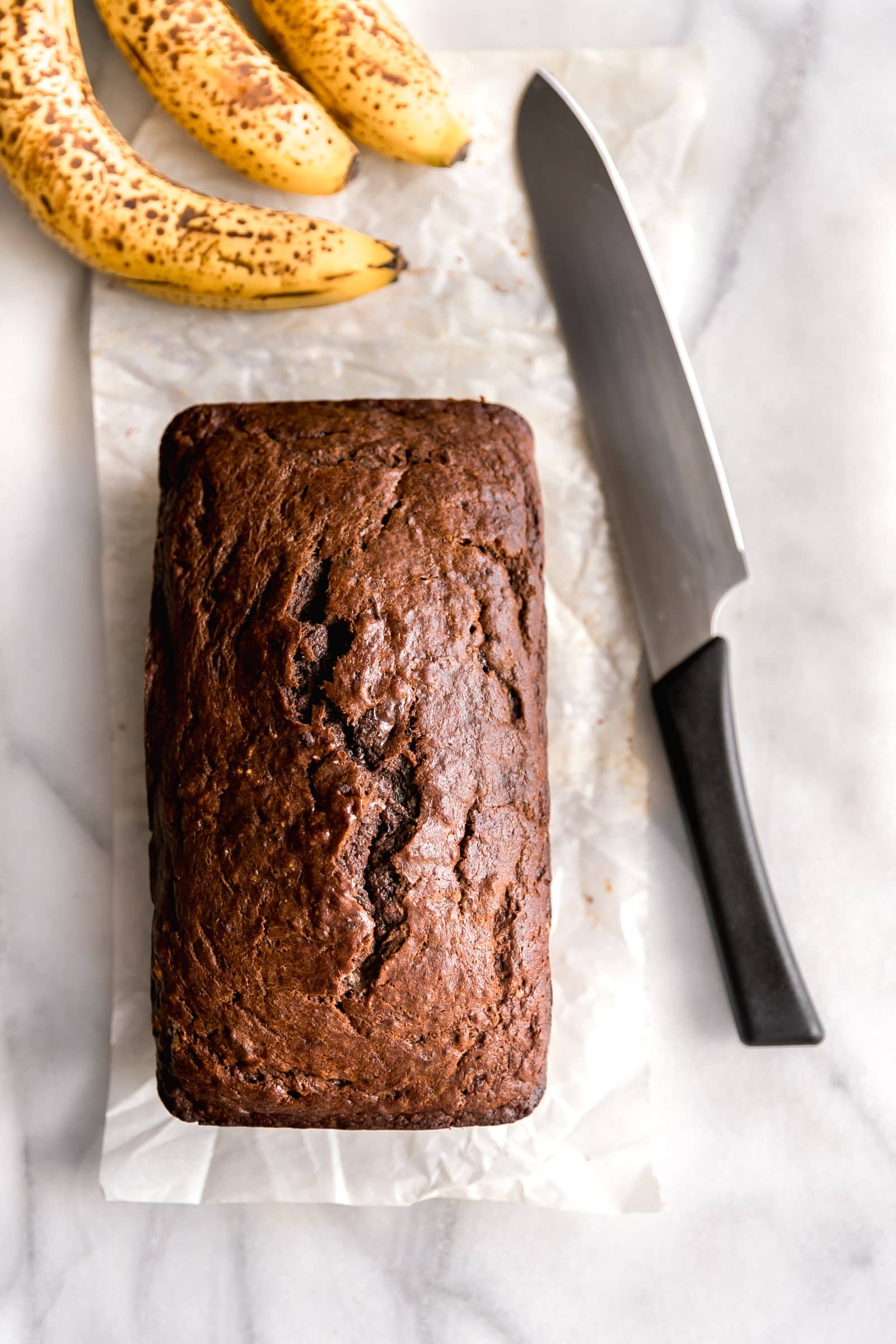 Moist Chocolate Banana Bread. Super moist and deliciously sweet chocolate banana bread made with real cocoa without chocolate chips! Perfect for breakfast or snack.