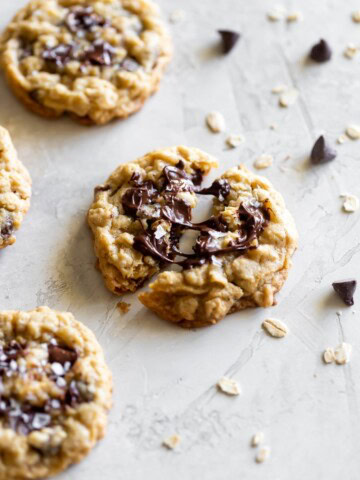 melted chocolate chips in oatmeal chocolate chip cookies