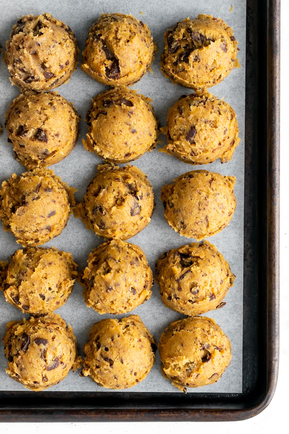 cookie dough balls with chocolate chips and pumpkin puree