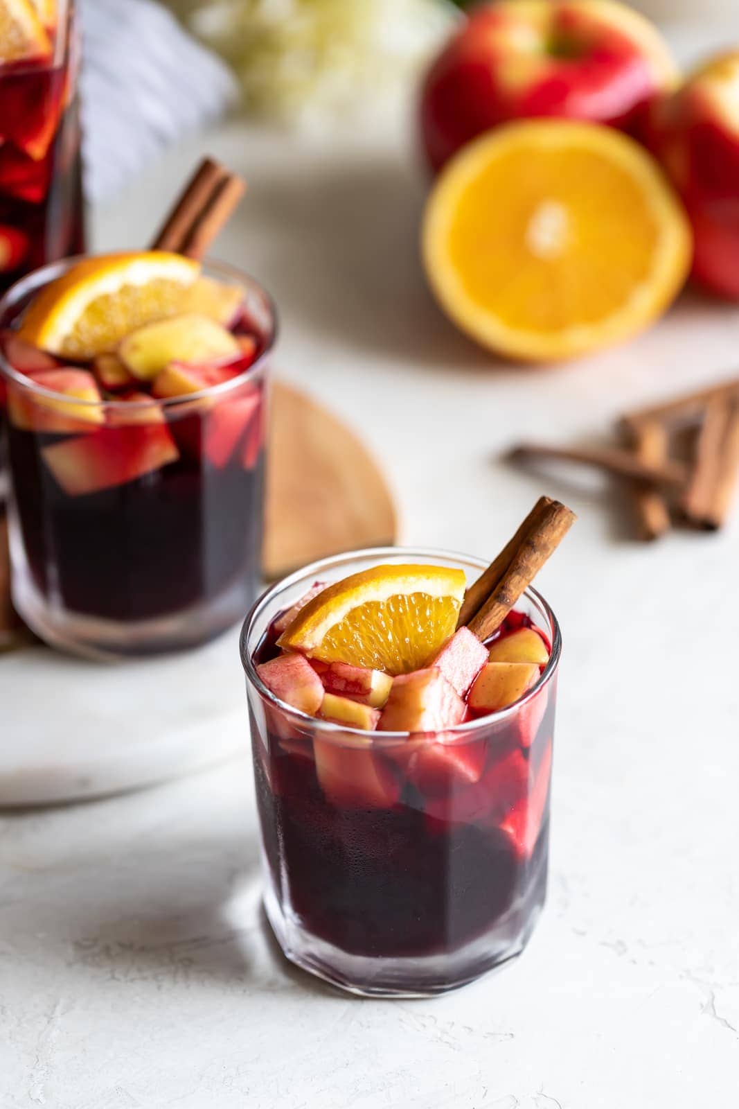 A deliciously fall-flavored red wine sangria made with pears, apples, sliced oranges and warm spices like cinnamon, ginger, and cardamom.