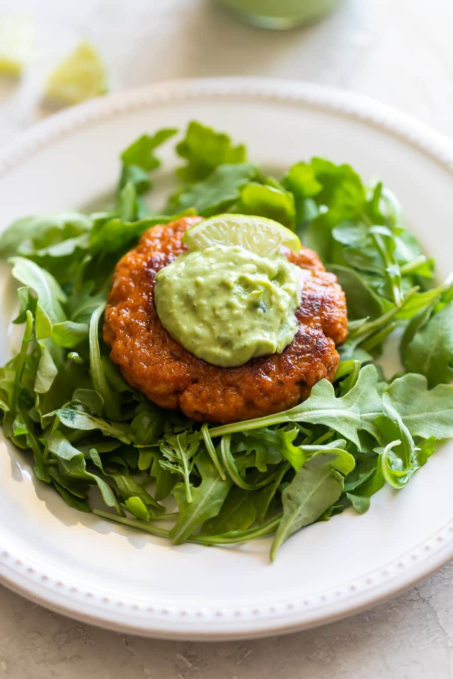 Spicy Salmon Cakes with Avocado Crema